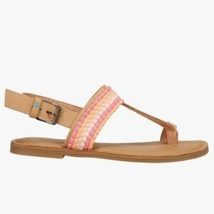 TOMS Womens Bree Sling Back Sandals Honey Leather Woven Trim Size 9 NEW